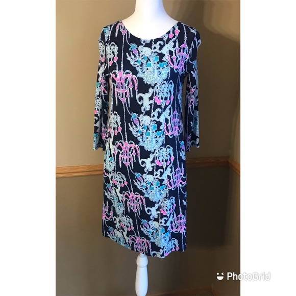 Lilly Pulitzer OPHELIA SWING DRESS Bright Navy Pop Up Monkey Trouble Size XS. - Picture 2 of 8